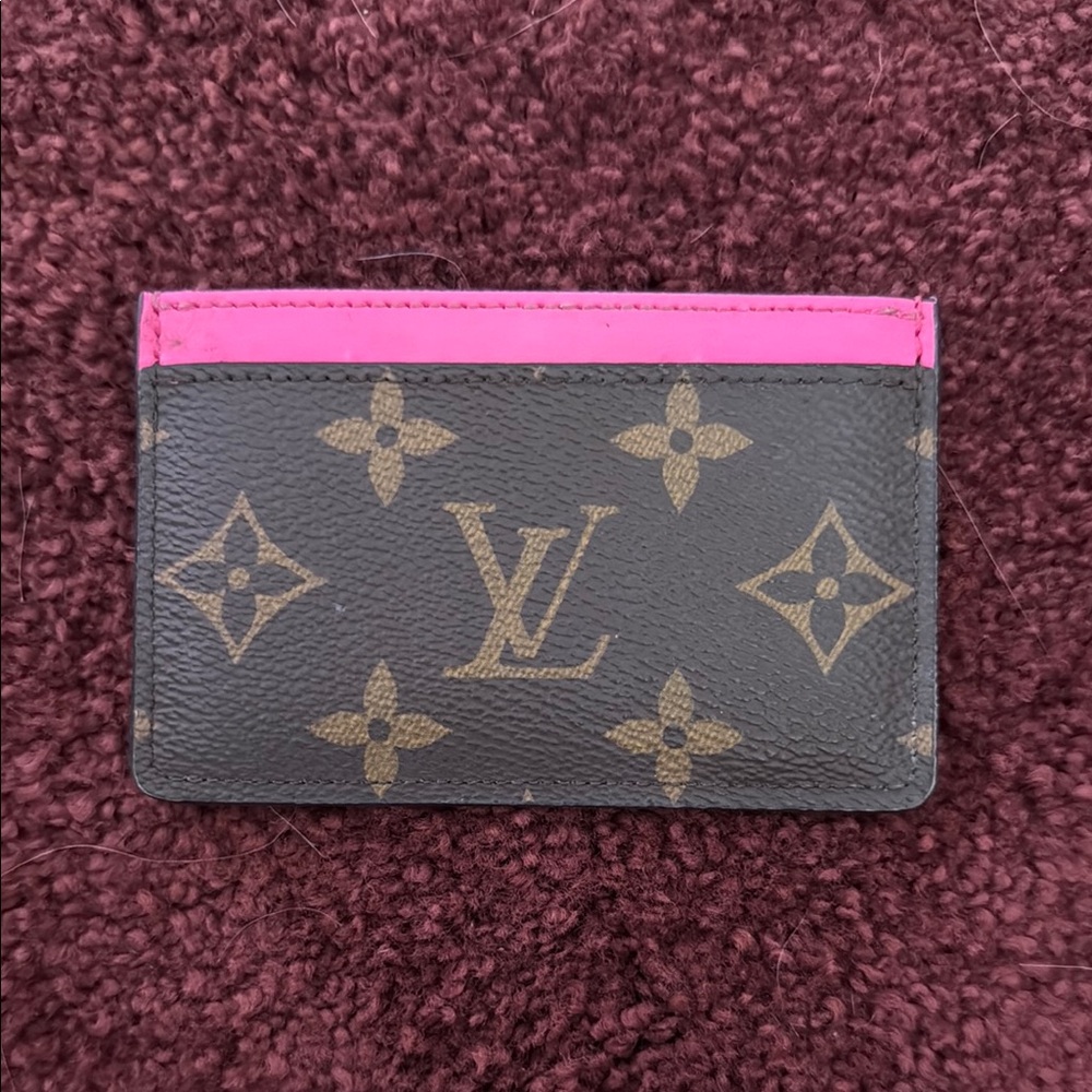 Louis Vuitton Monogram Card Holder with Pink Trim